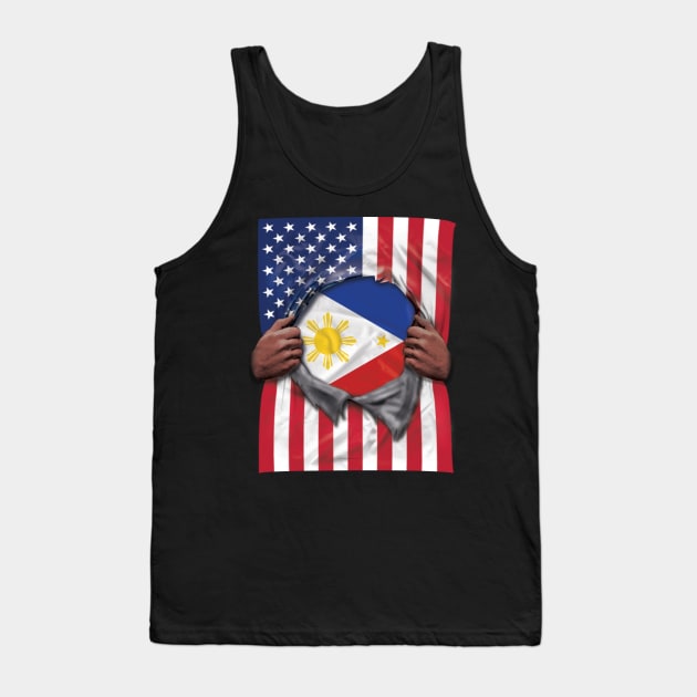 Philippines Flag American Flag Ripped - Gift for Filipino From Philippines Tank Top by Country Flags